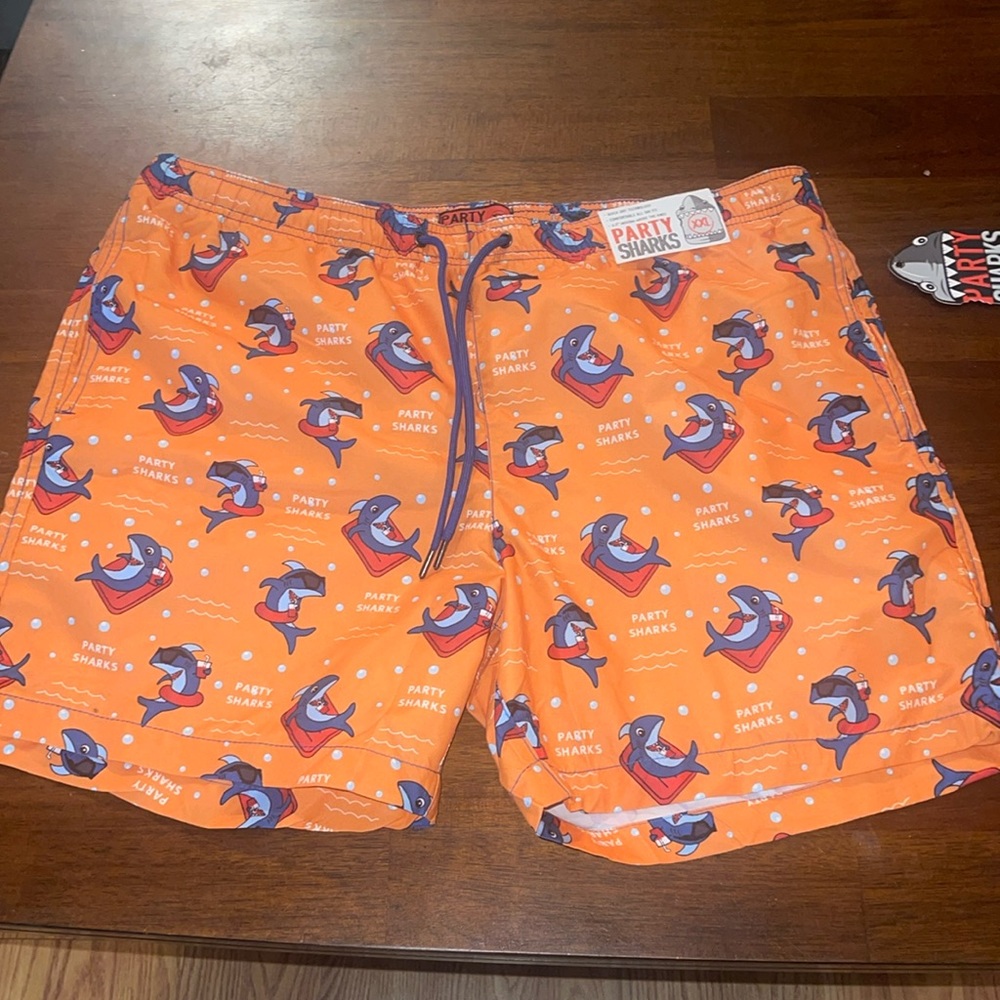 Party Sharks men’s swim trunks. NWT. XXL.